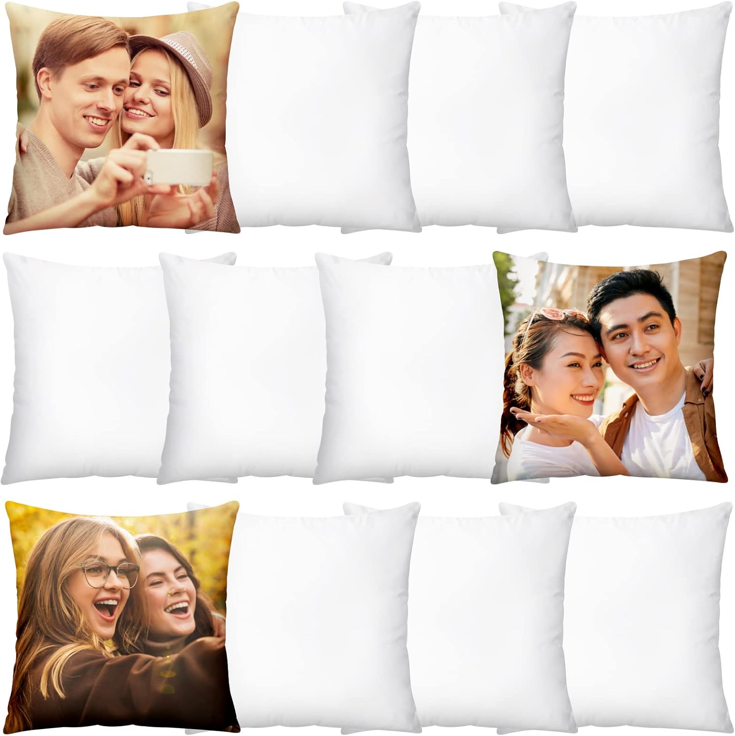Pillow Cover Sublimation - 昇華プリント用無地の枕カバー20枚セット。正方形またはハート型。DIYフェスティバルやバレンタインデコレーションに最適。