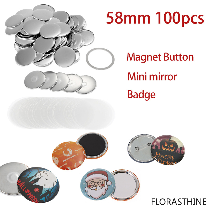Button Badge Blank - 100セット 58mm 無地ピンバッジ素材 ホワイトボード 冷蔵庫 ミニマグネット