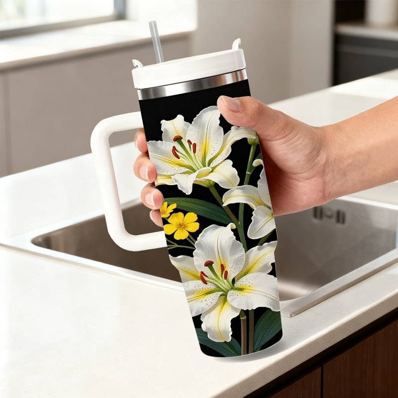 40オンス ステンレス製二重壁断熱タンブラー、ハンドルとスト - Sublimation Mug White のレビューと価格